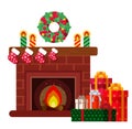 Christmas presents under the fireplace. Royalty Free Stock Photo