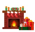 Christmas presents under the fireplace. Royalty Free Stock Photo