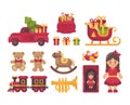 Christmas presnts collection. Toys and gifts flat illustration Royalty Free Stock Photo