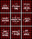 Christmas printables. Red plaid background. Greeting card, invitation design elements. Vector Royalty Free Stock Photo