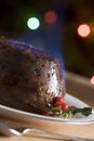 Christmas Pudding with a Brandy Flamb Royalty Free Stock Photo