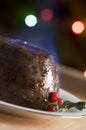 Christmas Pudding with a Brandy Flamb Royalty Free Stock Photo