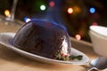 Christmas Pudding with a Brandy Flambe Royalty Free Stock Photo