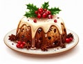 Christmas Pudding Cake with White Icing and Berries on Plate Royalty Free Stock Photo