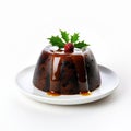 Christmas Pudding With a Sprig Of Holly Isolated On A White Background. Royalty Free Stock Photo