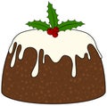 Christmas Pudding with Holly. Traditional christmas dessert.