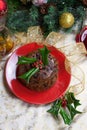 Christmas Pudding with Holly Twigs Royalty Free Stock Photo