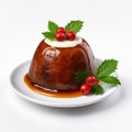 Christmas Pudding With a Sprig Of Holly Isolated On A White Background. Royalty Free Stock Photo