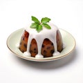 Christmas Pudding With a Sprig Of Holly Isolated On A White Background. Royalty Free Stock Photo