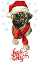 Christmas pug dog vector hand drawn illustration Royalty Free Stock Photo