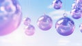 Christmas purple baubles ornaments with with blue sky background. Abstract holiday banner Royalty Free Stock Photo