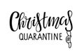 Christmas quarantine lettering with protective mask. Sublimation print. Merry Quarantine Christmas 2020 quote. Vector illustration Royalty Free Stock Photo