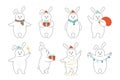 Christmas rabbit line set outline cute hare