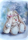 of a Christmas rabbit, painted on a watercolor colored