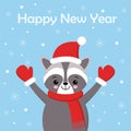 Christmas raccoon vector illustration. Raccoons head with santa hat