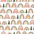 Christmas rainbows pattern. Christmas rainbows wallpaper, traditional green rainbows, fir tree decorative seamless