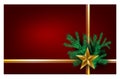 Christmas red background with Christmas tree Happy New Year For Wishing card,greeting cards golden ribbons with the golden star