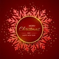 Christmas red background with shining snowflakes. Merry christmas greeting card. Holiday Xmas and New Year poster, web banner. Royalty Free Stock Photo