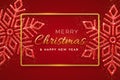 Christmas red background with shining snowflakes. Merry christmas greeting card. Holiday Xmas and New Year poster, web banner. Royalty Free Stock Photo