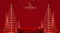 Christmas red background with Stage podium for product display decorated with elements decorative festive. Royalty Free Stock Photo