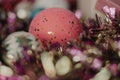 Christmas red ball with garland closeup