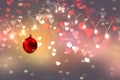 Christmas red ball gold garland heart symbol on bokeh soft template banner holiday festive winter background