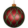 Christmas red ball with green glitter stripes. New Year\'s ball