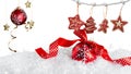 Christmas Red balls with hanging illustrated red Stars with white background