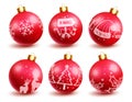 Christmas red balls vector set design. Christmas ball ornament in red and gold color Royalty Free Stock Photo