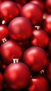 Christmas red baubles closeup. Abstract holiday decor background Royalty Free Stock Photo