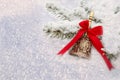 Christmas Red Bell lie in the snow Royalty Free Stock Photo