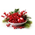 Christmas red berries European holly isolated on white background