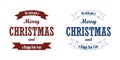 Christmas red blue text, ribbon set. Merry Christmas and Happy New Year wishes isolated white background. Design banner Royalty Free Stock Photo