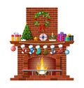 Christmas red brick classic fireplace