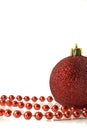 Christmas. Red Decoration - ball and tinsel Royalty Free Stock Photo