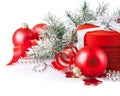 Christmas red gift with branch firtree Royalty Free Stock Photo