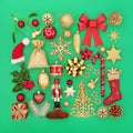 Christmas Red and Gold Bauble Decorations and Greenery Royalty Free Stock Photo