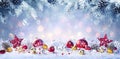 Christmas - Red And Golden Baubles On Snow Royalty Free Stock Photo
