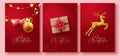 Christmas red greeting card vector poster set. Merry christmas and happy new year greeting text with xmas ball, Royalty Free Stock Photo