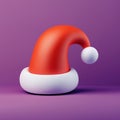 Christmas red hat 3d icon. Santa Claus cap 3d icon. Cartoon 3d illustration. Christmas decoration element for design Royalty Free Stock Photo