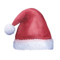 Christmas red hat, Santa Clause. Happy New Year! Hand drawn watercolor illustration isolated on white background