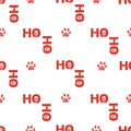 Christmas red Ho Ho Ho slogan with doodle white paw print