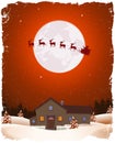 Christmas Red Landscape And Flying Santa Royalty Free Stock Photo