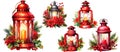 Christmas red lantern, Illustration for Christmas holiday, New Year, Yule, Noel