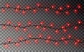 Christmas red lights string. Transparent effect decoration isolated on dark background. Realistic Ch Royalty Free Stock Photo