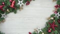 Christmas decors on white wood flatlay background