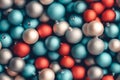 Christmas red silver turquoise balls background. AI generated
