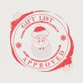 Christmas red stamp with a funny, funny face of Santa Claus and text.