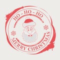 Christmas red stamp with a funny Santa Claus face and text,