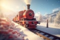 Christmas red steam train. Generate Ai Royalty Free Stock Photo